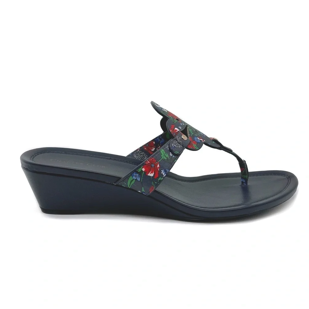 Charter Club Penelopee Wedge Slide Sandals Navy Floral Size 10